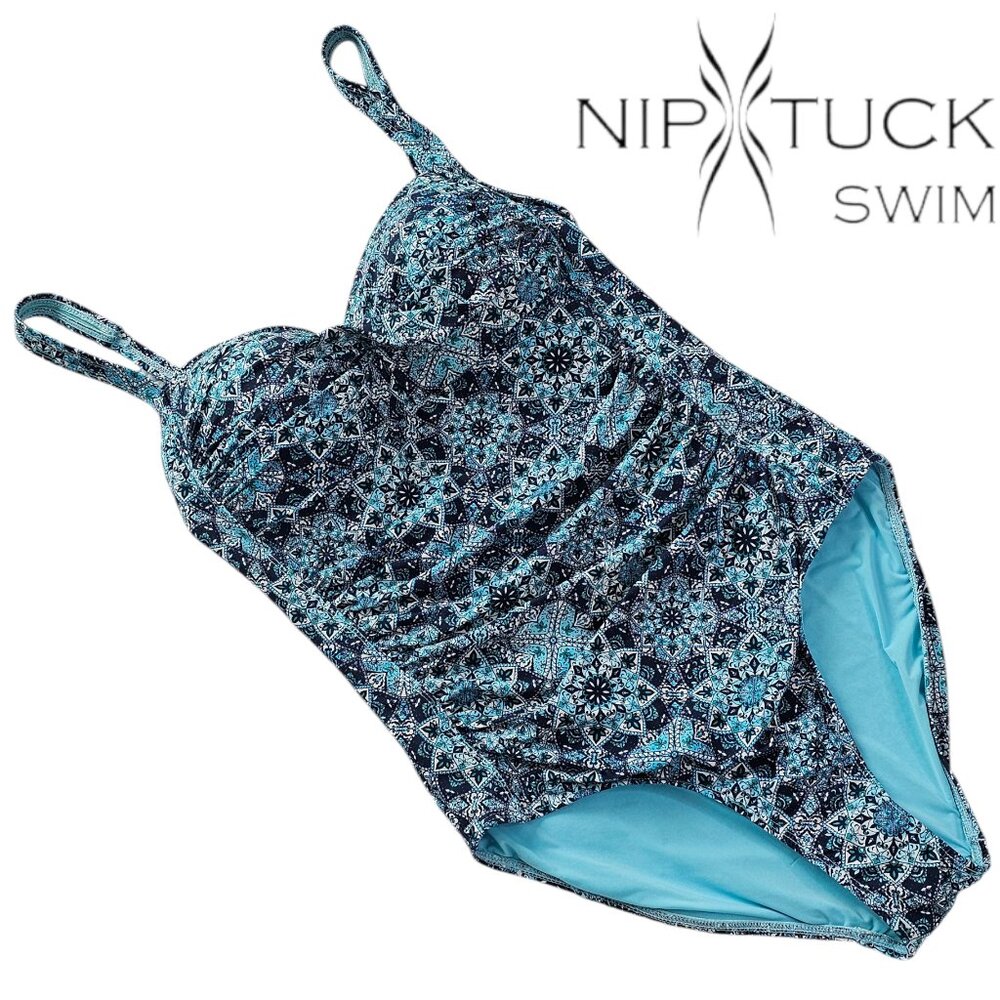 Nip Tuck Swim 8 One Piece Swimsuit Teal Aqua Floral
